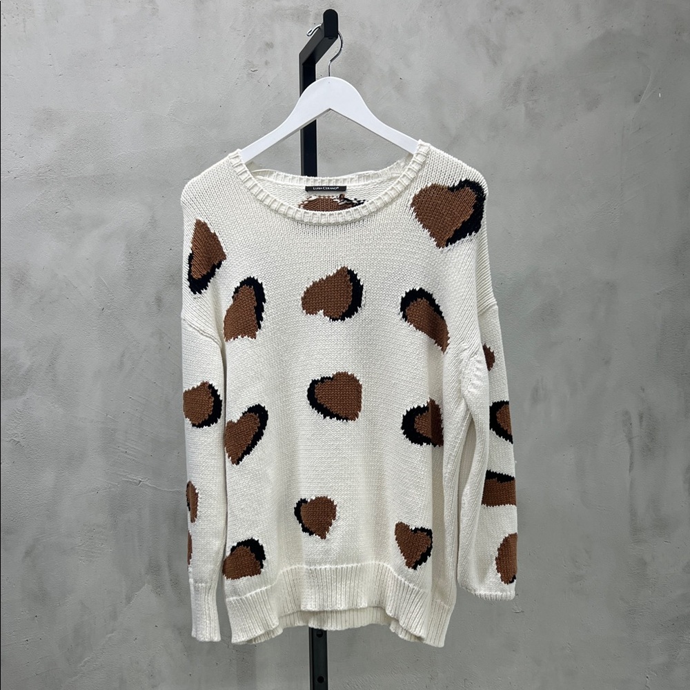 Leopard Print Women's Sweater - White and Brown